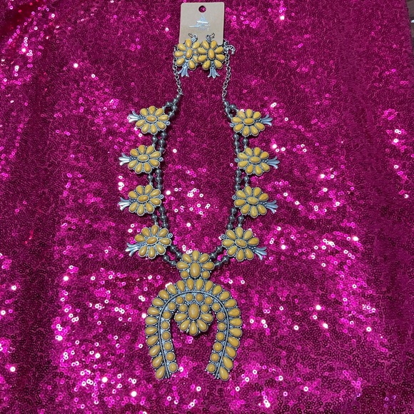 Floral Elegance Yellow and Silver Necklace And Earrings Set - Picture 1 of 6